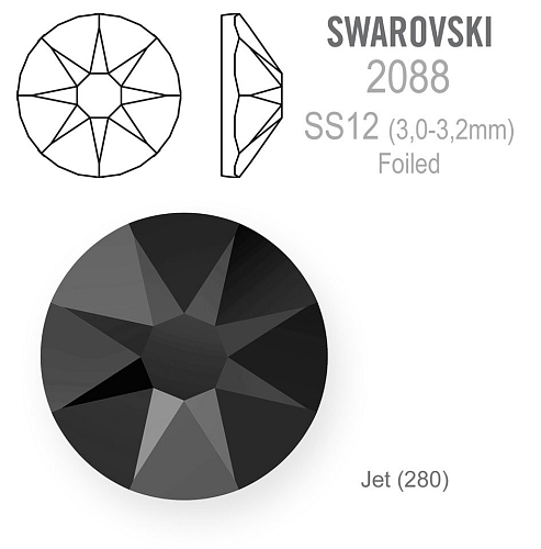 SWAROVSKI 2088 XIRIUS rose FOILED velikost SS12 barva JET