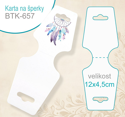 KARTA na šperky BTK 657. Velikost karty 12x4,5cm. Materiál PAPÍR.