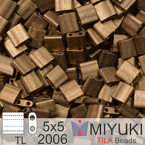 Korálky MIYUKI tvar TILA BEADS velikost 5x5mm. Barva TL 2006 Matte Metallic Dark Bronze. Balení 5g.