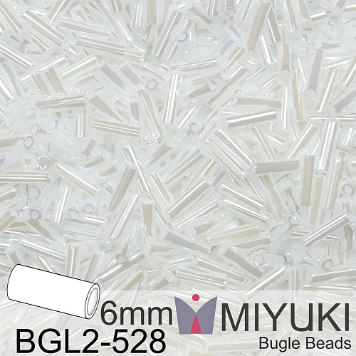 Korálky Miyuki Bugle Bead 6mm. Barva BGL2-528 White Pearl Ceylon. Balení 10g.