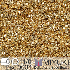 Korálky Miyuki Delica (fazetované) 11/0. Barva 24kt Gold Light Plated Cut DBC0034. Balení 3g.