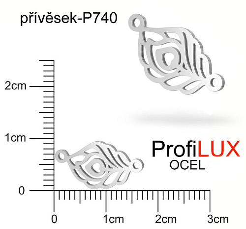 Přívěsek Chirurgická Ocel ozn-P740 PAVÍ peří 2x otvor velikost 17x9mm. Řada přívěsků ProfiLUX