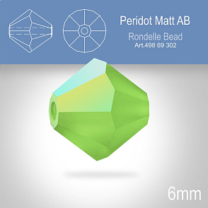 PRECIOSA Bicone MC BEAD (sluníčko) velikost 6mm. Barva PERIDOT Aurore Boreale MATT. Balení 18ks .