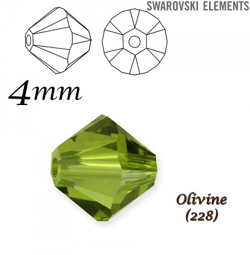 SWAROVSKI XILION BEAD 5328 barva OLIVINE velikost 4mm. Balení 20Ks.