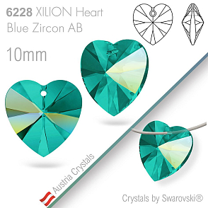Swarovski XILION Heart 6228. Barva Blue Zircon AB. Velikost 10mm
