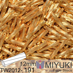 Korálky Miyuki Twisted Bugle 12mm. Barva TW2012-191 24kt Gold Plated.  Balení 3g.