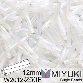 Korálky Miyuki Twisted Bugle 12mm. Barva TW2012-250F Matte Crystal AB.  Balení 10g.