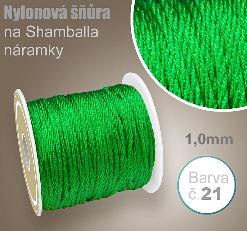 Nylonová šňůra COPÁNKOVÁ na Shamballa náramky průměr nitě 1,0mm. Barva č.21 Zelená