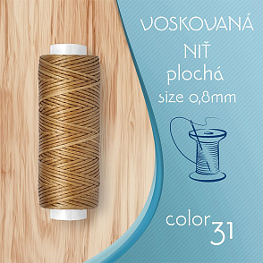 Voskovaná nit 0,8mm PLOCHÁ cívka 30m barva č.31 Khaki