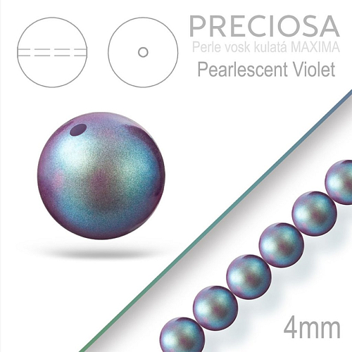 Preciosa Perle voskovaná kulatá MAXIMA barva Pearlescent Violet velikost 4mm. Balení návlek 31Ks.