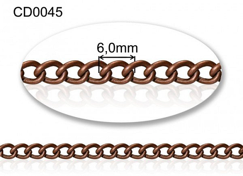 Řetízek ADJUSTOVÝ silný  . Ozn. CD0045.  Velikost očka 6mm síla drátu 1,0mm. Barva staroměděná.