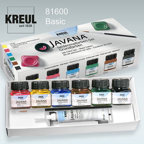 sada barev na Hedvábí Javana výrobce KREUL č. 81600 BASIC 6 barev+štětec a kontura.