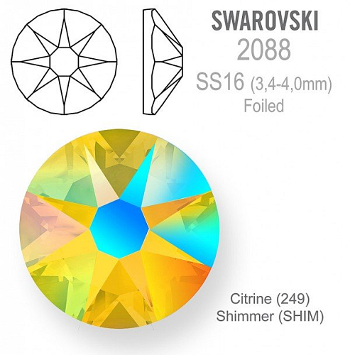 SWAROVSKI 2088 XIRIUS FOILED velikost SS16 barva Citrine Shimmer