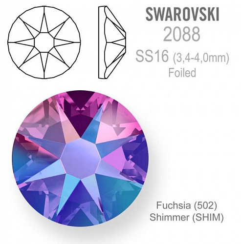 SWAROVSKI 2088 XIRIUS FOILED velikost SS16 barva Fuchsia Shimmer 