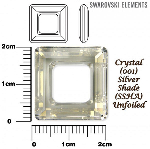 SWAROVSKI ELEMENTS Square Ring barva CRYSTAL (001) SILVER SHADE (SSHA) velikost 20x20mm.