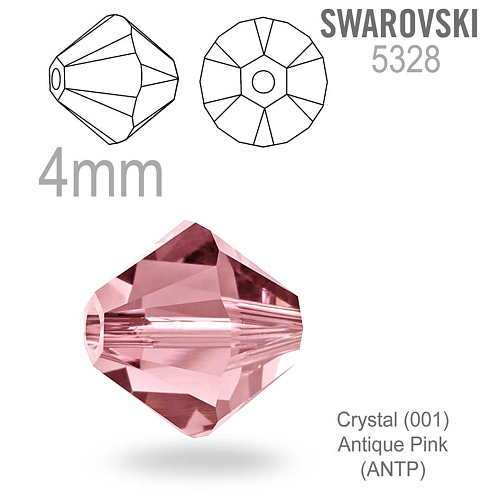 Swarovski 5328 XILION Bead barva  Crystal (001) Antique Pink (ANTP) velikost 4mm. Balení 20Ks