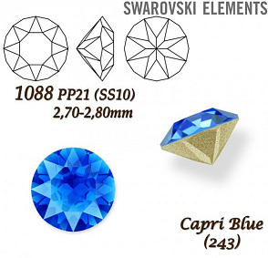 SWAROVSKI ELEMENTS 1088 XIRIUS Chaton PP21 (SS10)  2,70-2,80mm barva CAPRI BLUE (243).