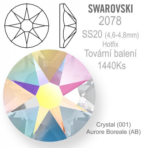 Swarovski XIRIUS Rose HOTFIX 2078 velikost SS20 barva Crystal  tovární balení