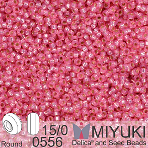 Korálky Miyuki Round 15/0. Barva 0556 Dyed Rose Silverlined Alabaster. Balení 5g