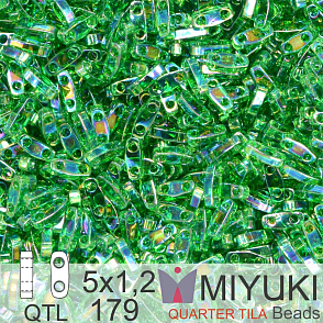 Korálky Miyuki QuarterTila. Barva Transparent Green AB QTL 179 Balení 3g