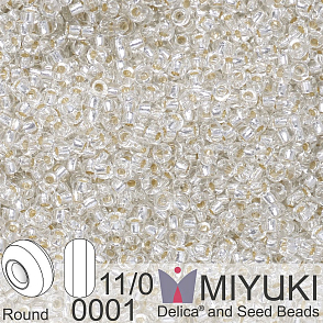 Korálky Miyuki Round 11/0. Barva 0001 S/L Crystal . Balení 5g.