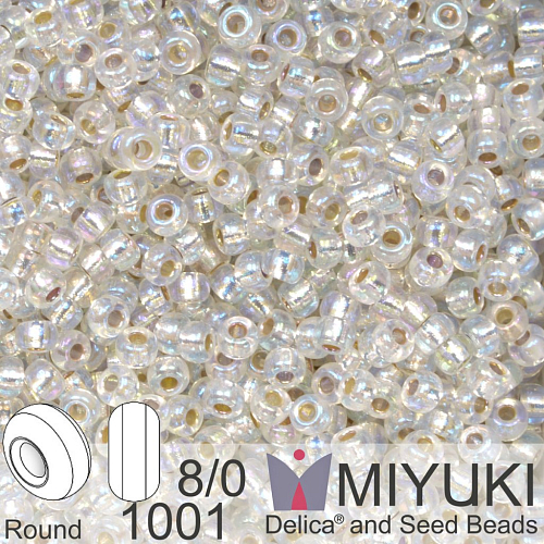 Korálky Miyuki Round 8/0. Barva 1001 Silverlined Crystal AB. Balení 5g