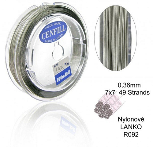 Nylonové LANKO 7x7 49 STRANDS ( 49 svazků) .Barva R092 TRANSPARENT Velikost 0,36mm.