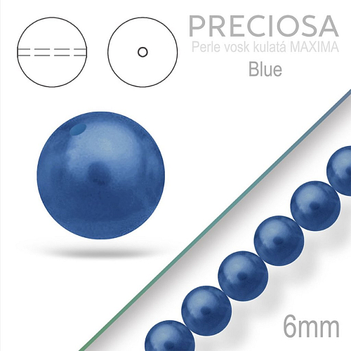 PRECIOSA Voskované Perle barva BLUE velikost 6mm. Balení návlek 21Ks. 