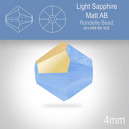 PRECIOSA Bicone MC BEAD (sluníčko) velikost 4mm. Barva LIGHT SAPPHIRE MATT AB. Balení 30ks .