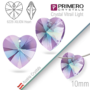 Korálky PRIMERO Crystals. Tvar 6228 XILION Heart. Barva Crystal Vitrail Light. Velikost 10mm