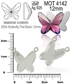 PŔÍVĚSEK 2 očka na Swarovski 2854 Butterfly Flat Back 12mm ozn. MOT 4142 12mm. Materiál STŘÍBRO AG925.váha 0,45g.
