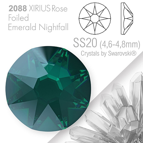 SWAROVSKI  XIRIUS Rose 2088 Foiled. Barva Emerald Nightfall velikost SS20 (4,6-4,8mm). Balení 15Ks.