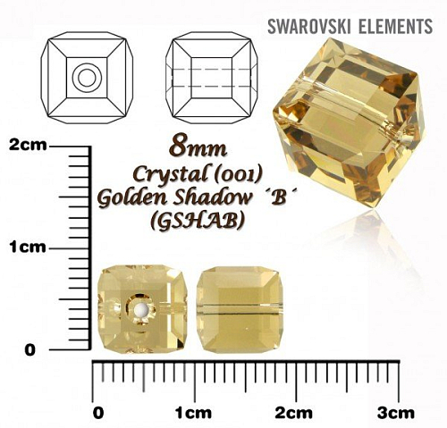 SWAROVSKI CUBE Beads 5601 barva CRYSTAL GOLDEN SHADOW ´B´ velikost 8mm.