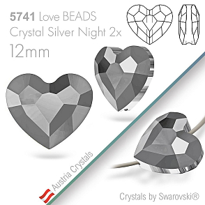 SWAROVSKI Love Beads 5741. Barva Crystal Silver Night 2x. Velikost 12mm