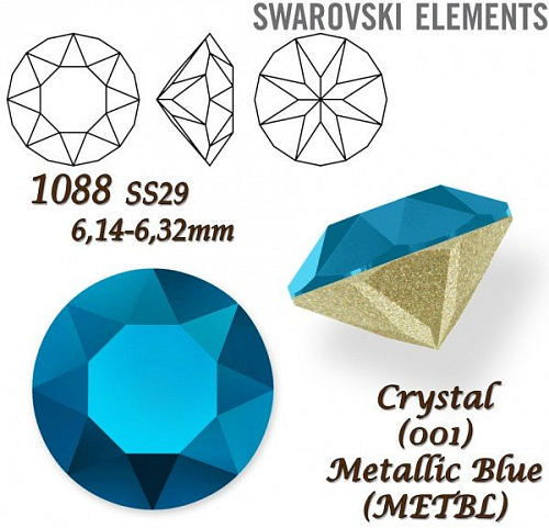 SWAROVSKI ELEMENTS 1088 XIRIUS Chaton SS29 (6,14-6,32mm) barva CRYSTAL (001) METALLIC BLUE (METBL). 