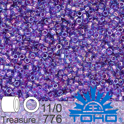 Korálky TOHO tvar TREASURE (válcové). Velikost 11/0. Barva 776 Purple-Lined Aqua Rainbow. Balení 5g.