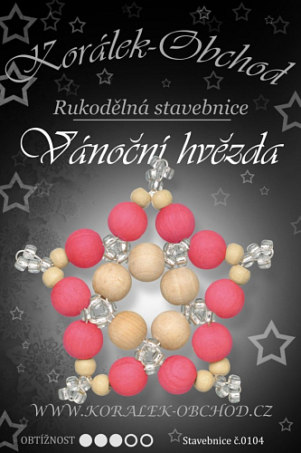 STAVEBNICE Vánoční HVĚZDY číslo 104. Stavebnice z dřevěných korálků v kombinaci růžové a přírodní barvy obsahuje materiál na 3Ks VÁNOČNÍCH HVĚZD.