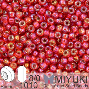 Korálky Miyuki Round 8/0. Barva 1010 S/L Flame Red AB . Balení 5g