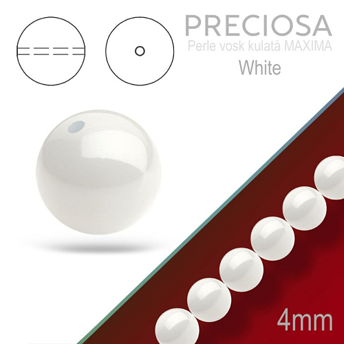 PRECIOSA Voskované Perle barva WHITE 98992 velikost 4mm. Balení návlek 31Ks. 