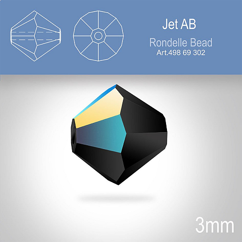 PRECIOSA Bicone (sluníčko) velikost 3mm. Barva JET Aurore Boreale. Balení 40ks