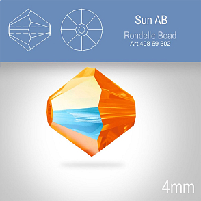 PRECIOSA Bicone MC BEAD (sluníčko) velikost 4mm. Barva SUN  Aurore Boreale. Balení 31ks .