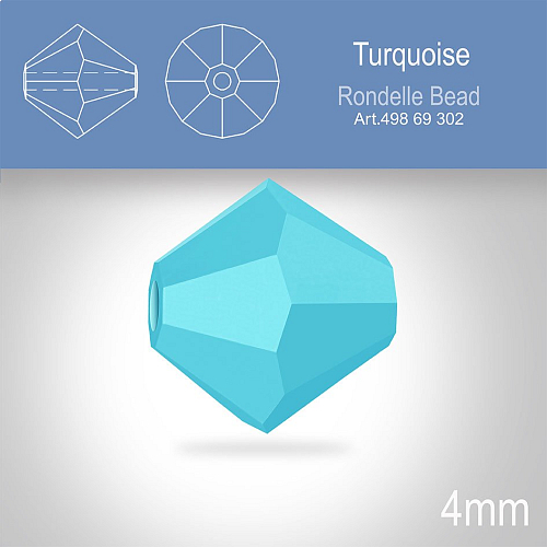 PRECIOSA Bicone MC BEAD (sluníčko) velikost 4mm. Barva Opaque TURQUOISE. Balení 30ks .