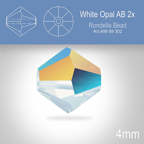 PRECIOSA Bicone MC BEAD (sluníčko) velikost 4mm. Barva WHITE OPAL AB 2x. Balení 30ks .