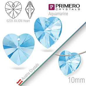 Korálky PRIMERO Crystals. Tvar 6228 XILION Heart. Barva Aquamarine. Velikost 10mm