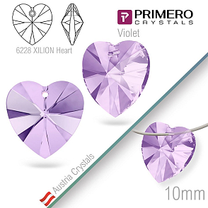 Korálky PRIMERO Crystals. Tvar 6228 XILION Heart. Barva Violet. Velikost 10mm