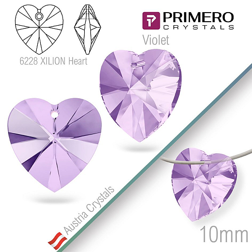 Korálky PRIMERO Crystals. Tvar 6228 XILION Heart. Barva Violet. Velikost 10mm