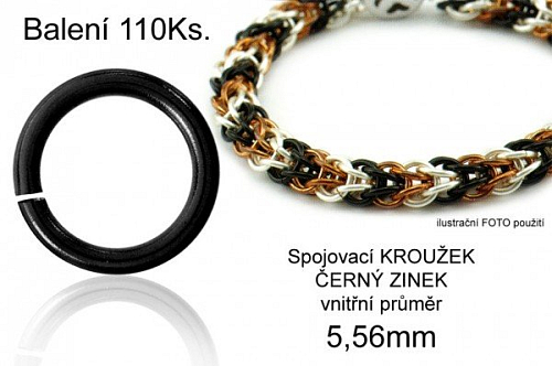 Spojovací KROUŽEK balení. Průměr vnitřní 5,56mm. Tl.1,0mm. Balení 110ks. Barva ČERNÝ ZINEK. 