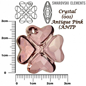 SWAROVSKI 6764 CLOVER Pendant barva CRYSTAL ANTIQUE PINK velikost 28mm.