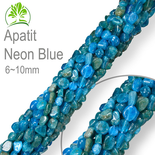 Korálky z minerálů Nugets velikost 6-10mm Apatit Neon Blue. Balení 40cm.