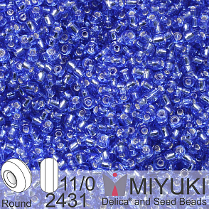 Korálky Miyuki Round 11/0. Barva 2431 Silverlined Dark Cornflower Blue. Balení 5g. 